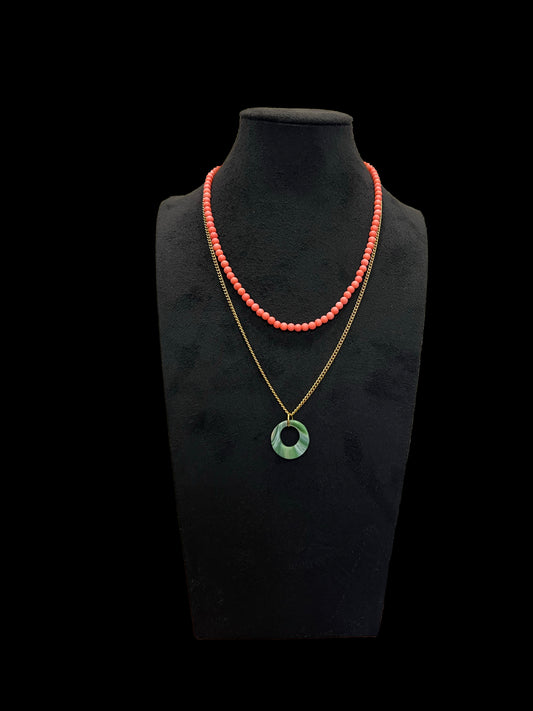 Necklace with Coral Bamboo Βeads